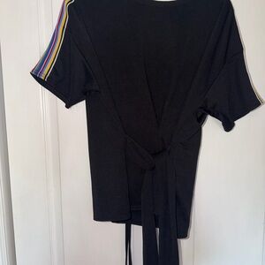 Boohoo Black Top with Colorful Sleeve Stripes